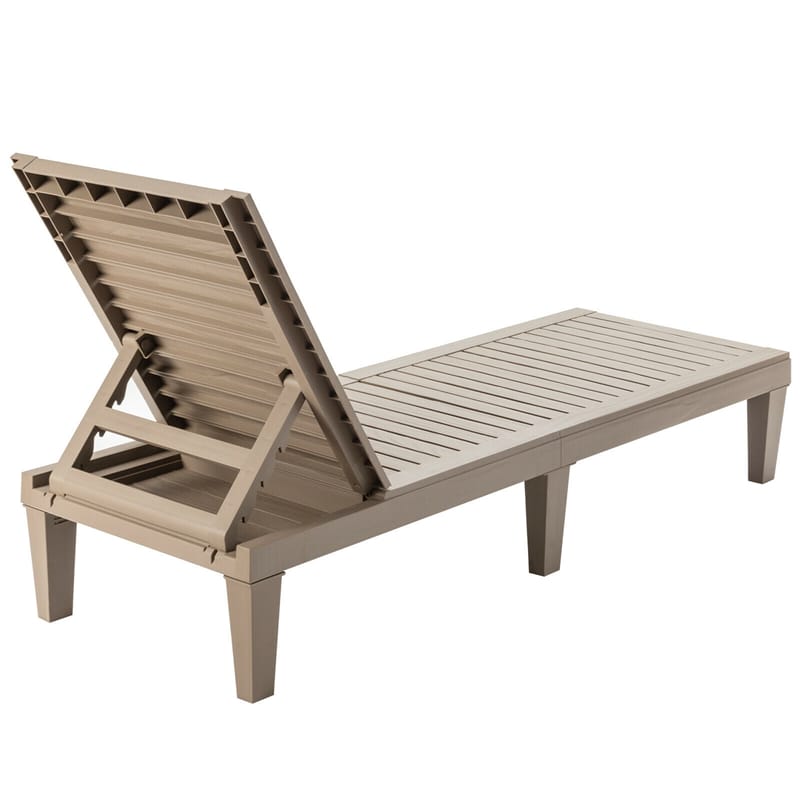 Outdoor Chaise Lounge Chair Patio Recliner, Adjustable with 5 Positions, Wood Texture Design, Waterproof, Easy to Assemble