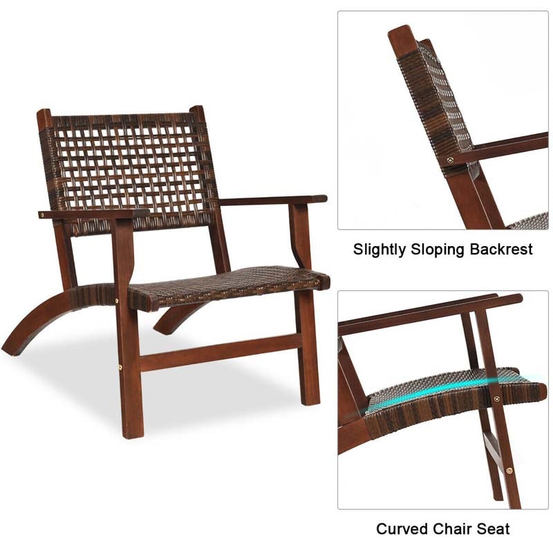 3 Pcs Rattan Wooden Outdoor Table & Chair Set Patio Bistro Conversation Set