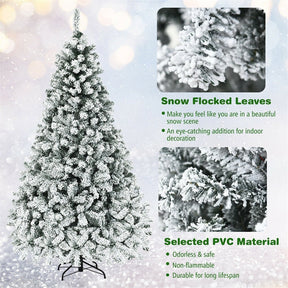 6/7.5/9FT Pre-Lit Hinged Artificial Christmas Tree, Premium PVC Snow Flocked Pine Tree with Metal Stand