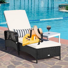 6-Position Rattan Wicker Lawn Patio Outdoor Chaise Lounge Chair Pool Beach Sun Lounger with Pillow & Cushion