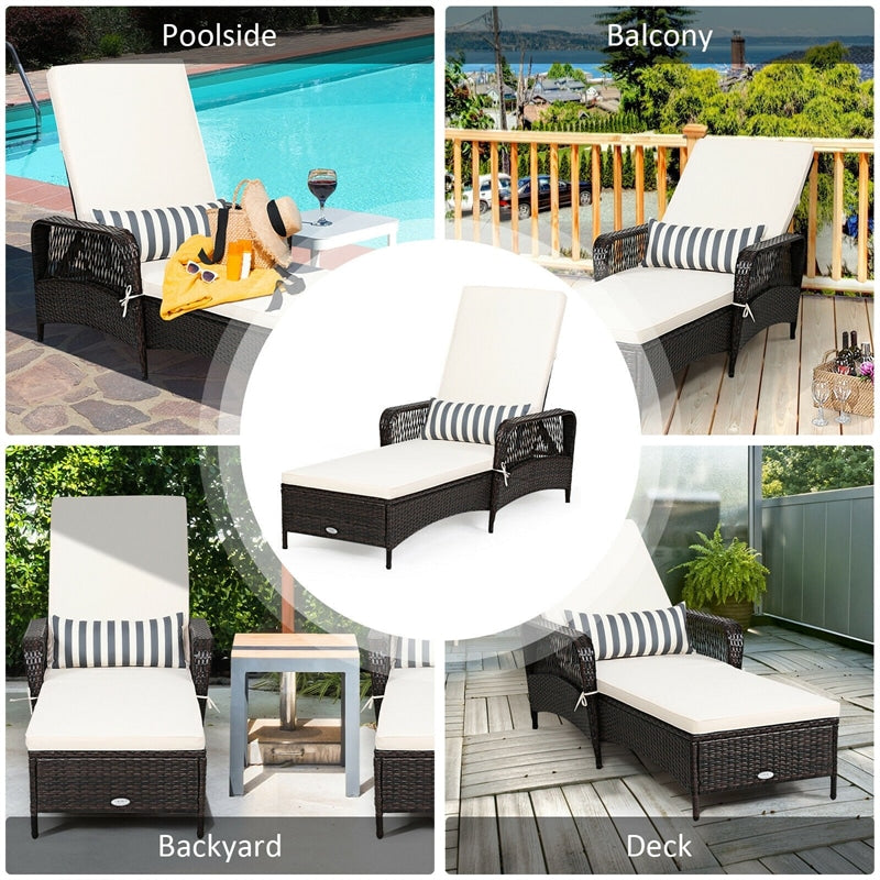 6-Position Rattan Wicker Lawn Patio Outdoor Chaise Lounge Chair Pool Beach Sun Lounger with Pillow & Cushion