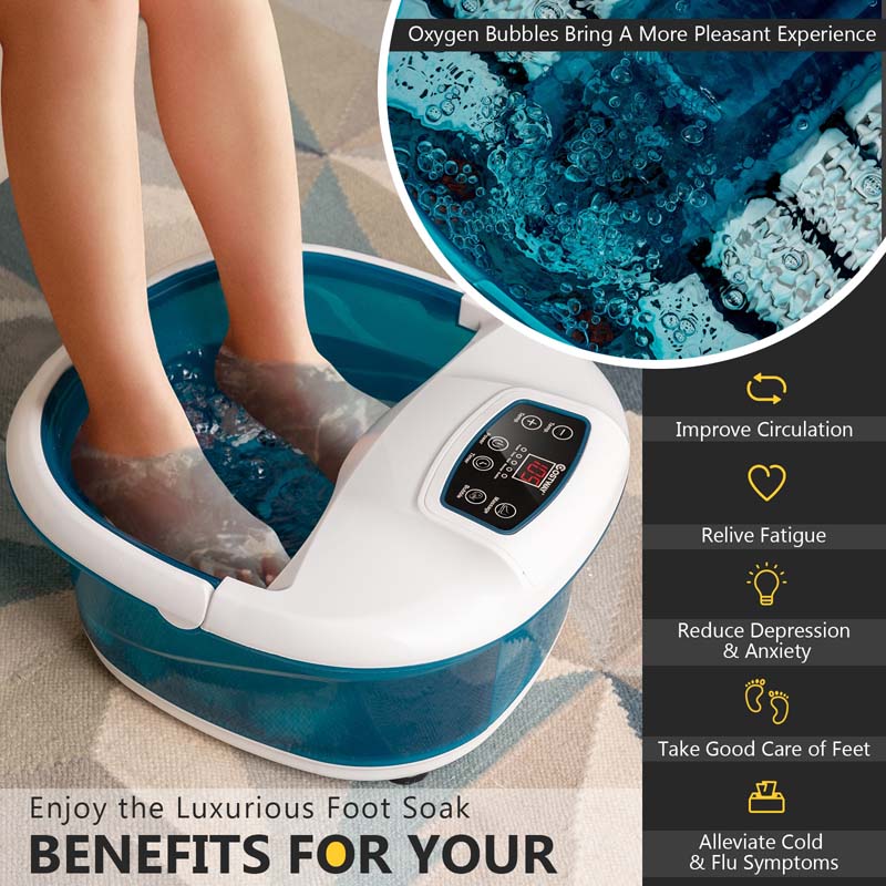 Heated Foot Spa Bath Massager with Bubbles & Rollers, Electric Foot Soaker Tub for Fatigue Release