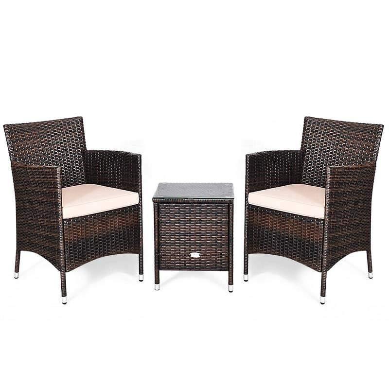Canada Only - 3 Pcs Rattan Patio Furniture Conversation Set with Coffee Table