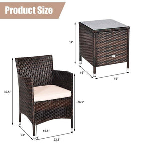3 Pcs Rattan Patio Conversation Set Wicker Outdoor Furniture Set with Coffee Table & 2 Cushioned Sofa