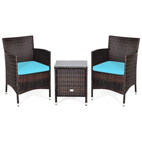 3 Pcs Rattan Patio Conversation Set Wicker Outdoor Furniture Set with Coffee Table & 2 Cushioned Sofa