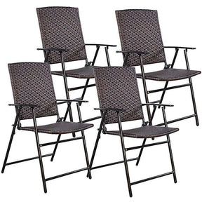 4-Pack Rattan Patio Folding Dining Chairs with Armrest & Footrest, Outdoor Portable Wicker Lounge Chair, Stackable Pool Lawn Chair